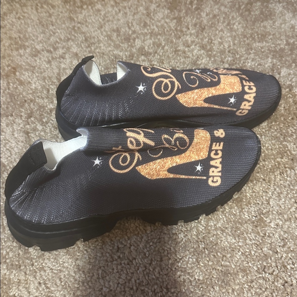 Black Slip-On Shoes with Gold Graphic - Picture 4 of 5